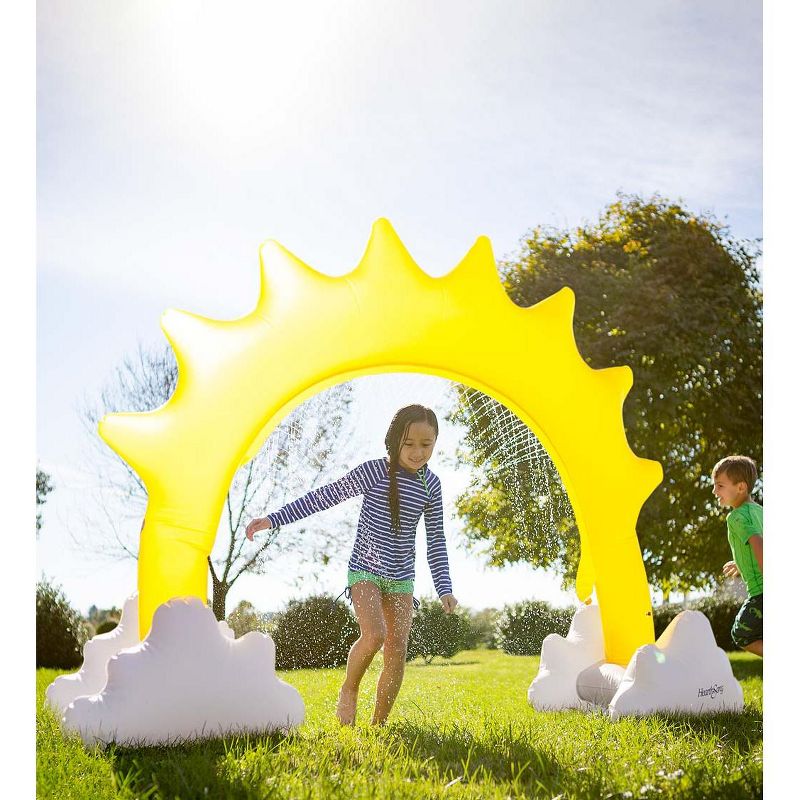 HearthSong Inflatable Sunshine Sprinkler for Kids, with Pockets to Hold Water or Sand for Stability