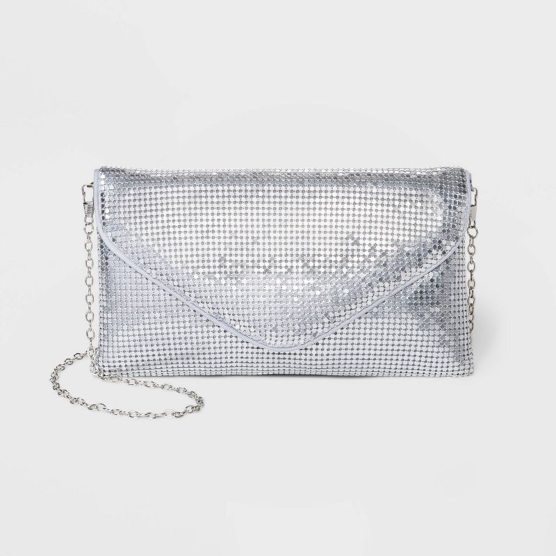 Estee & Lilly Mesh V Flap Snap Closure Envelope Clutch - Silver