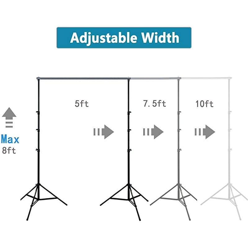 Photo Backdrop Stand,8 x 10ft Video Photography Backdrops Stand and 3 Colors (White Black Green) Photo Backdrop,Adjustable Photo Backdrop Stand Kit Support System with Carry Bag and 3 Clamps