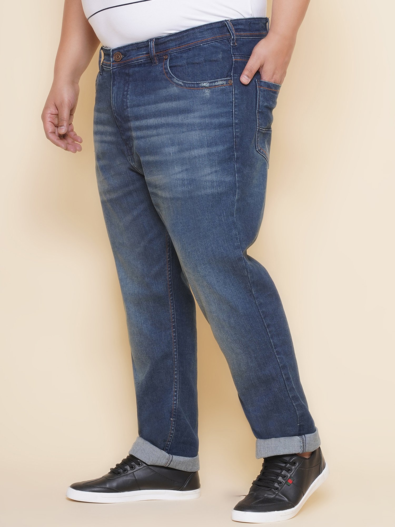 John Pride Blue Regular Fit Distressed Jeans