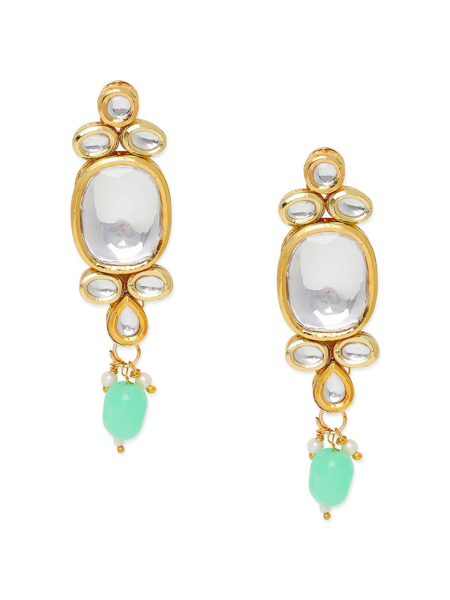 OOMPH Mint Green Beads & Kundan Ethnic Choker Necklace Set with Earrings