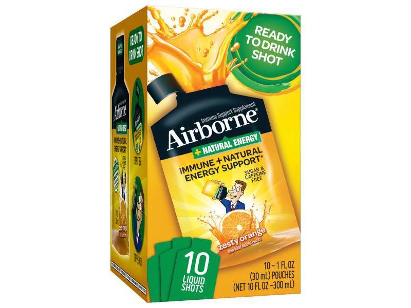 Airborne Plus Natural Energy Liquid Shot - Zesty Orange - 10ct