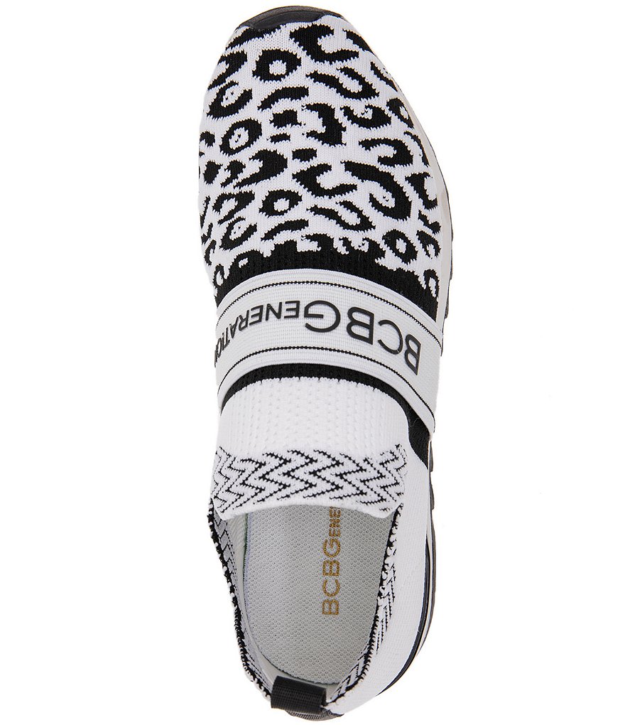 BCBGeneration Lendall Stretch Knit Animal Print Fabric Logo Strap Slip On Sneakers