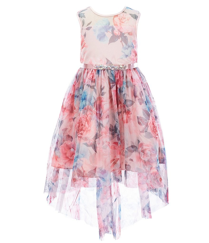 Laura Ashley Little Girls 2T-6X 3/4 Sleeve Rose & Butterfly Print Clip Dot Dress