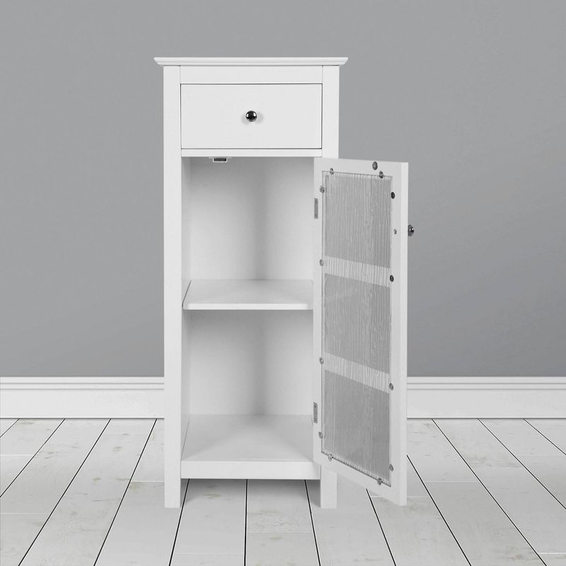 Teamson Home Ripple Slim Floor Storage Cabinet with Glass Door and Drawer White - Elegant Home Fashions