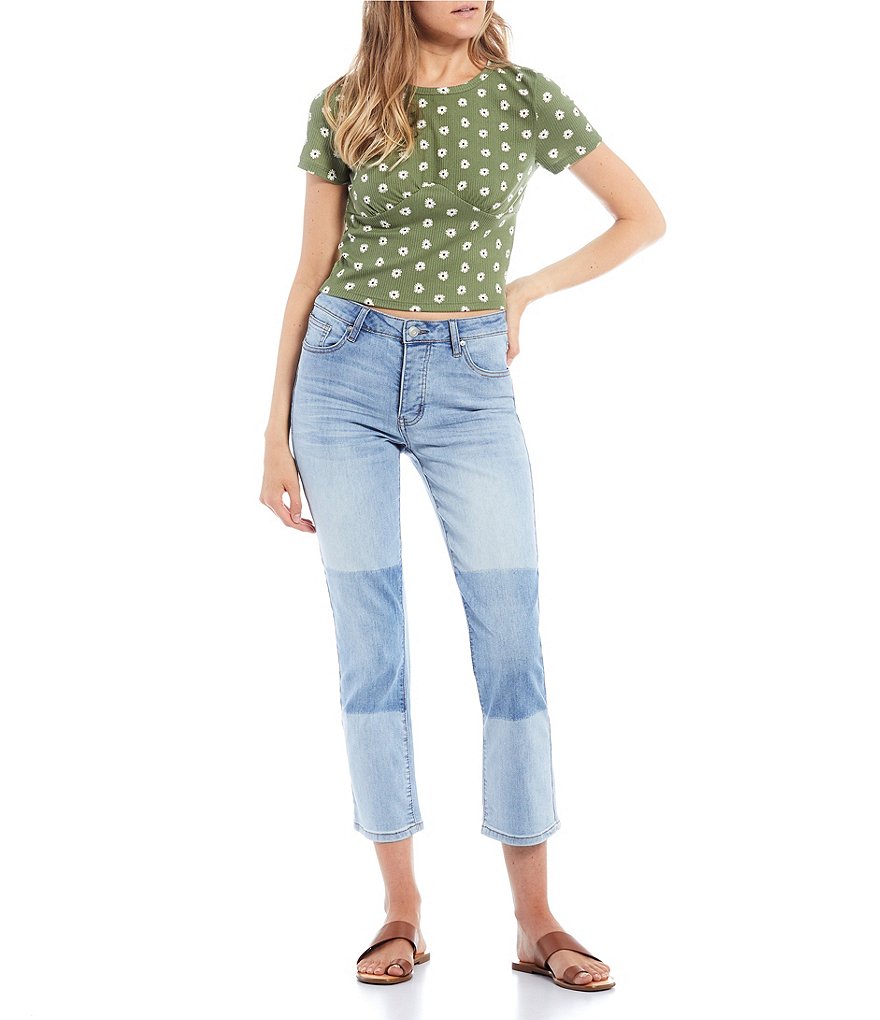 Celebrity Pink Shadow Knee Mid Rise Straight Jeans