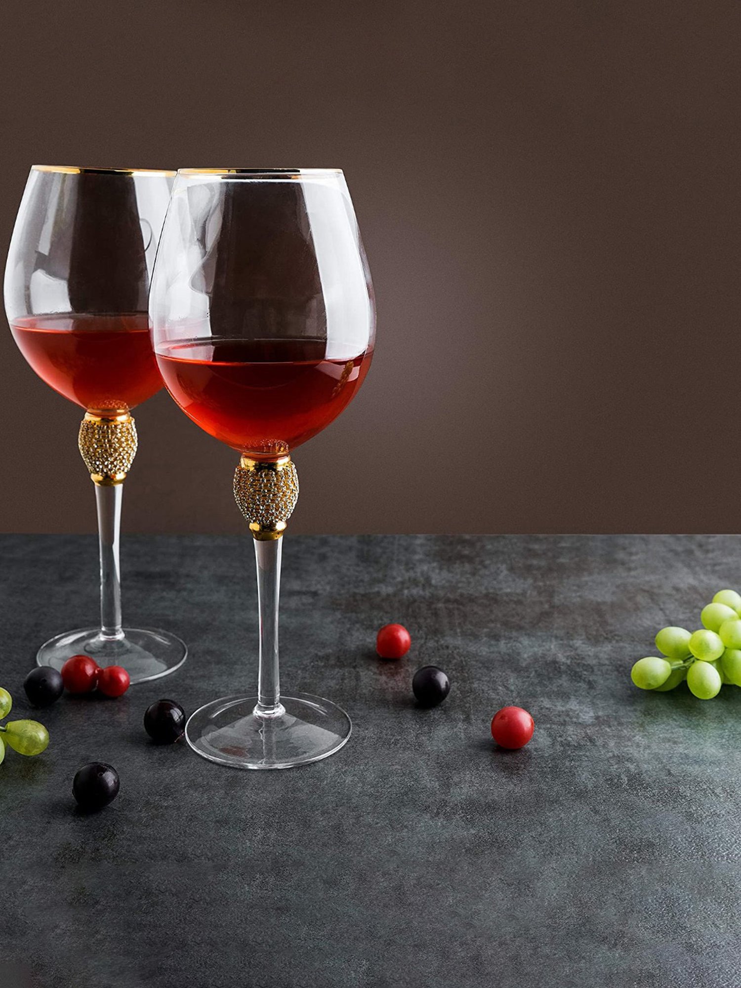 Melbify Gold Stem Transparent Glass Wine Glass with Gold Rim (500ml) - Set of 2