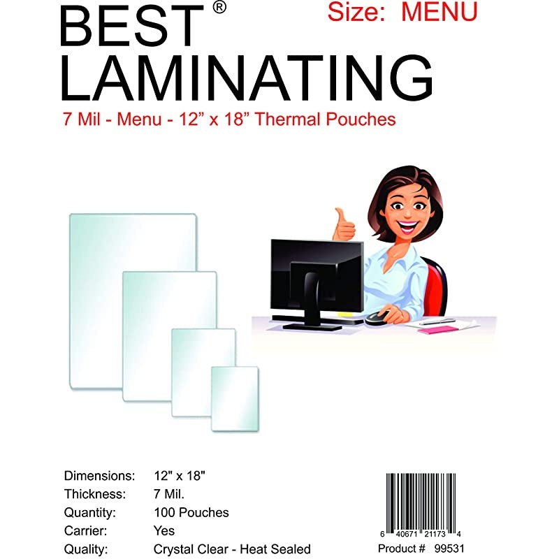 Laminating 7 Mil Clear Menu Size Thermal Laminating Pouches 12 X 18 Qty 100