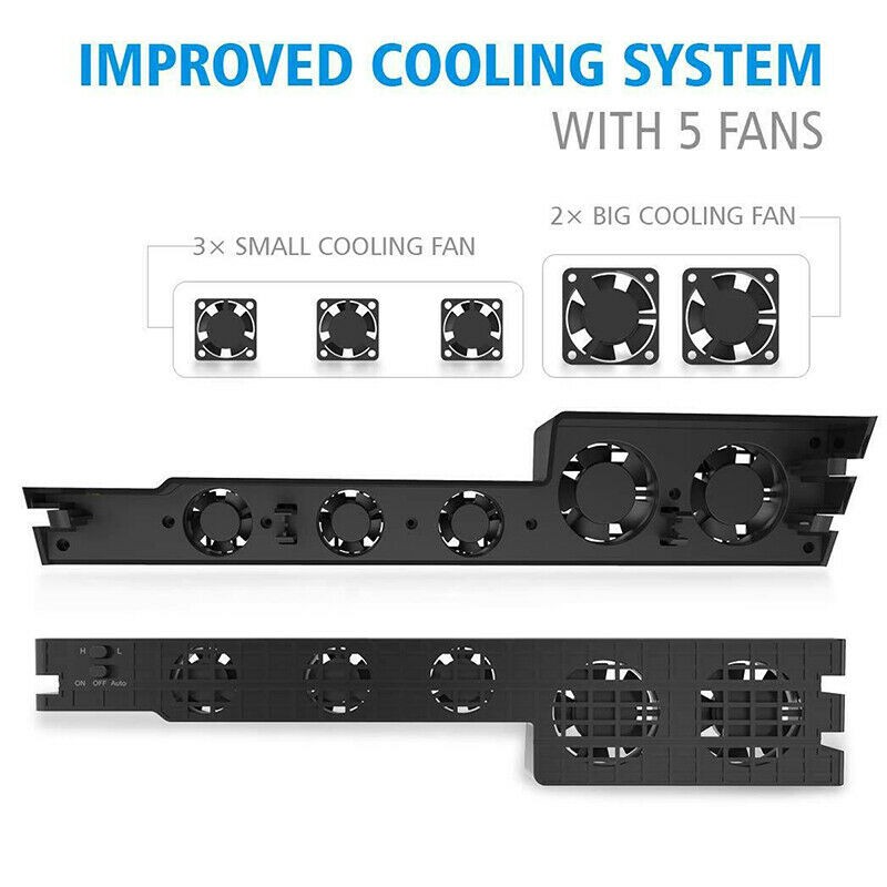 For PS4 Pro Cooling Fan, External 5-Fans Super Turbo Temperature Cooler System, Gaming Console External Super Cooling Fan for Playstation 4 Pro - Black