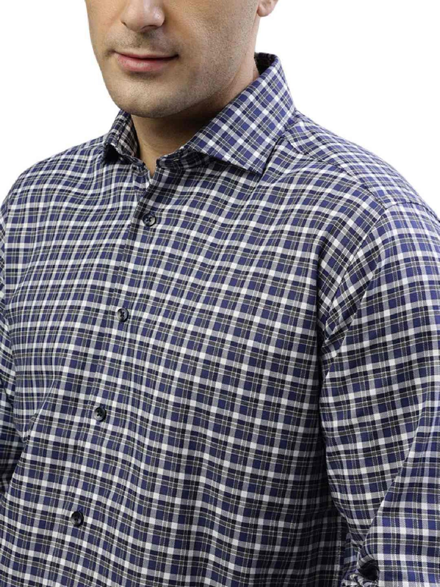 Bruun & Stengade Blue Cotton Regular Fit Checks Shirt
