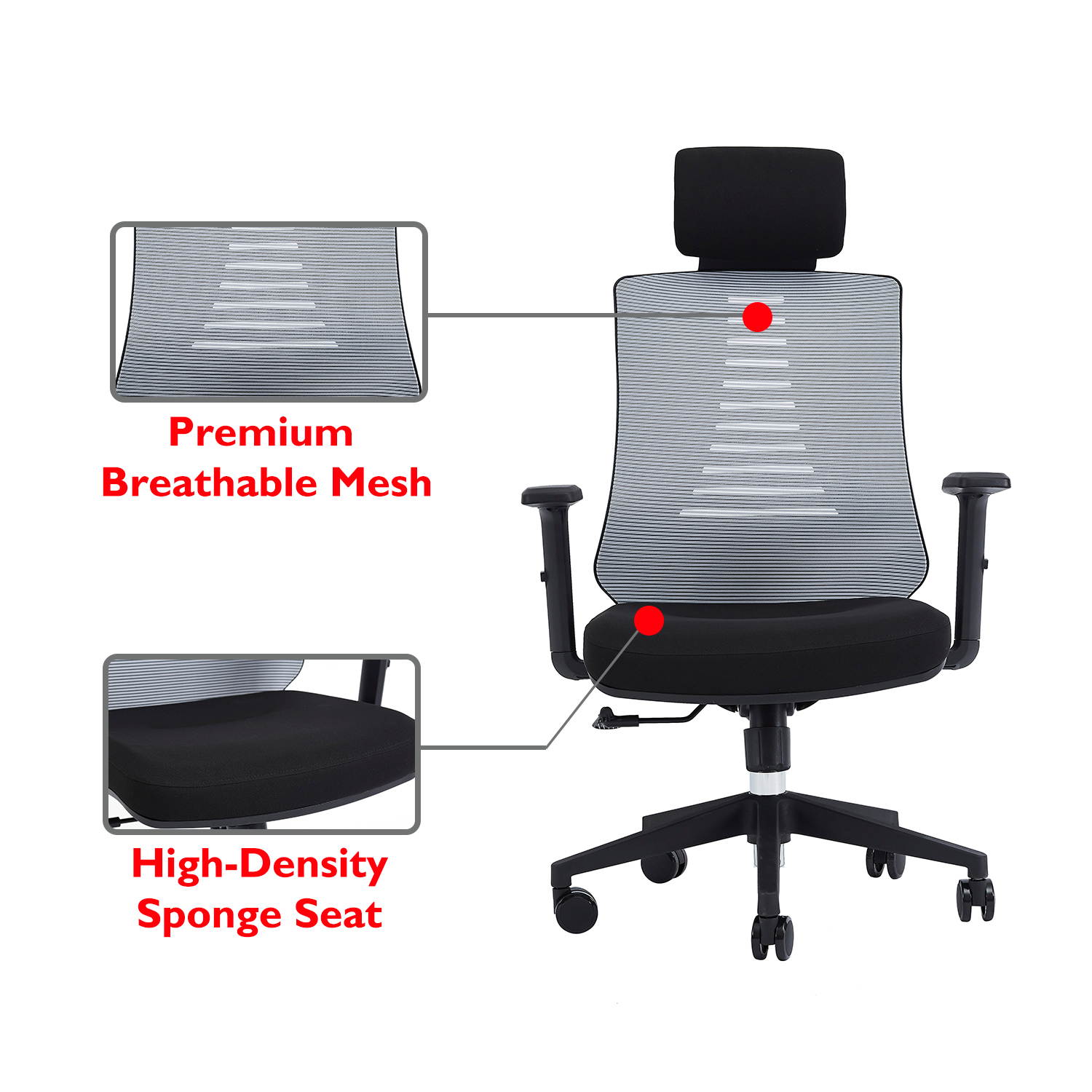Ergonomic Office Chair with Height Adjustable Back and Lumbar Support Swivel Fabric Seat for Computer Home Desk