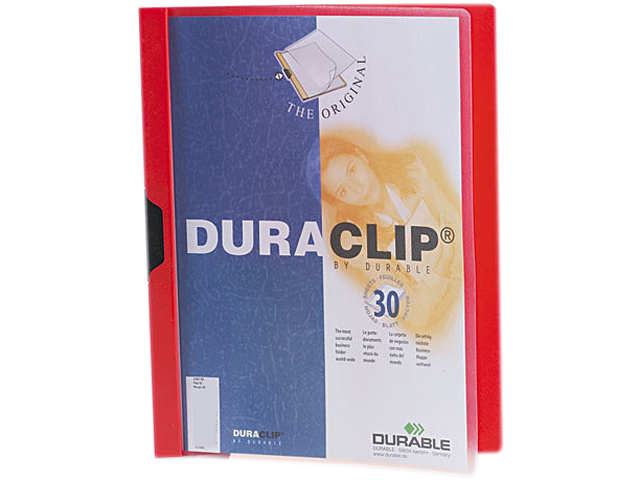Durable 220303 DuraClip Report Cover w/Clip, Letter, Holds 30 Pages, Clear/Red