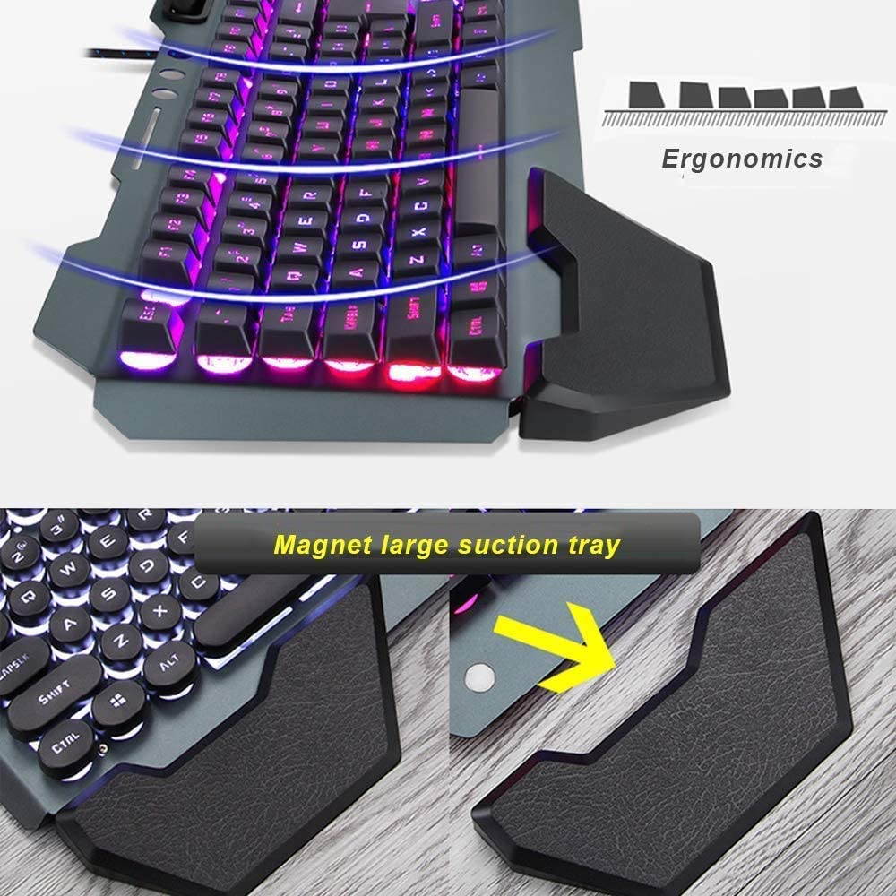 Wireless Gaming Keyboard and Mouse Combo with Rainbow LED Backlit Rechargeable  Battery Metal Panel Mechanical Keyboard