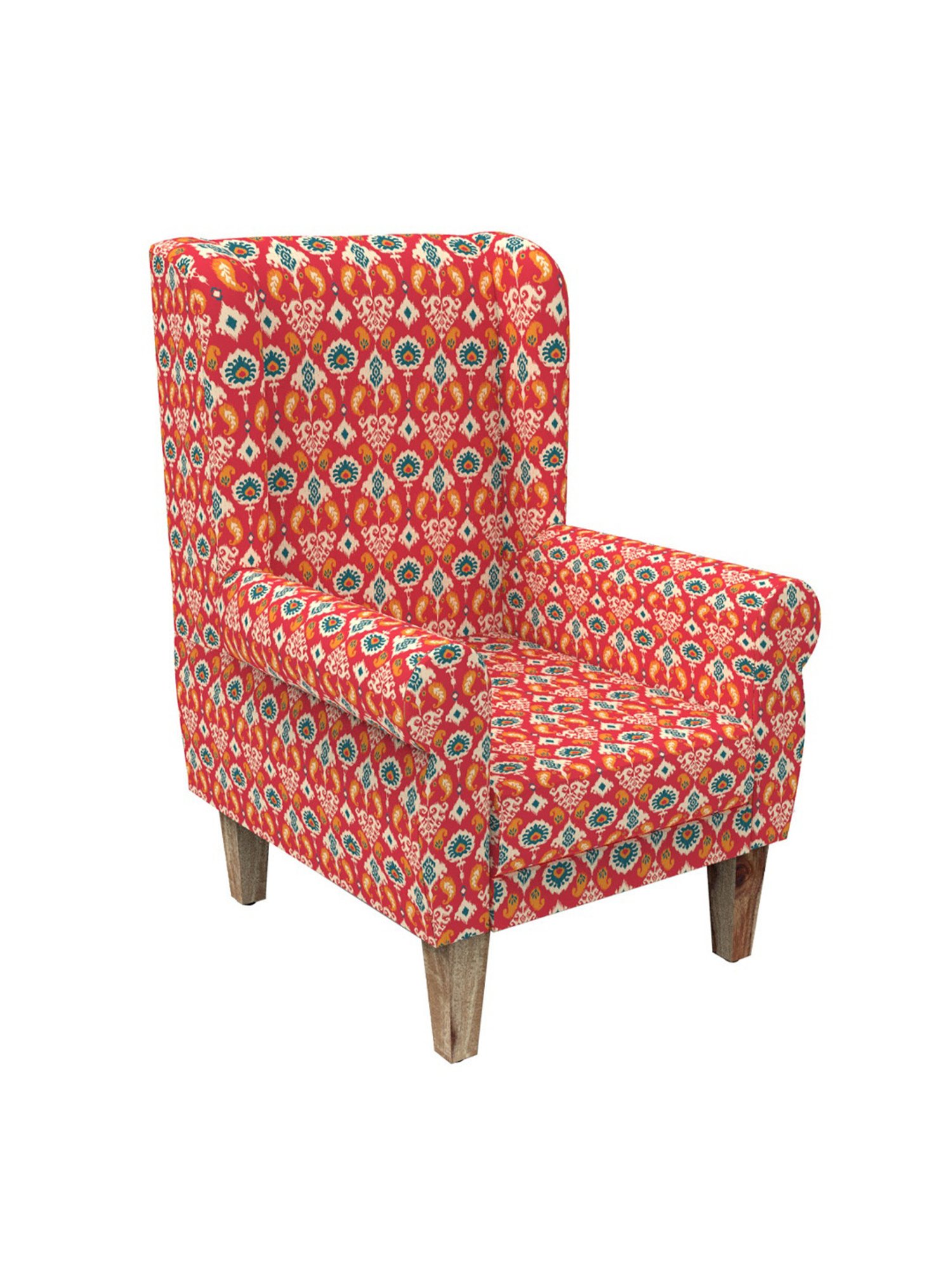 Chumbak Ikat Red Sheesham Wood Begum Wing Chair