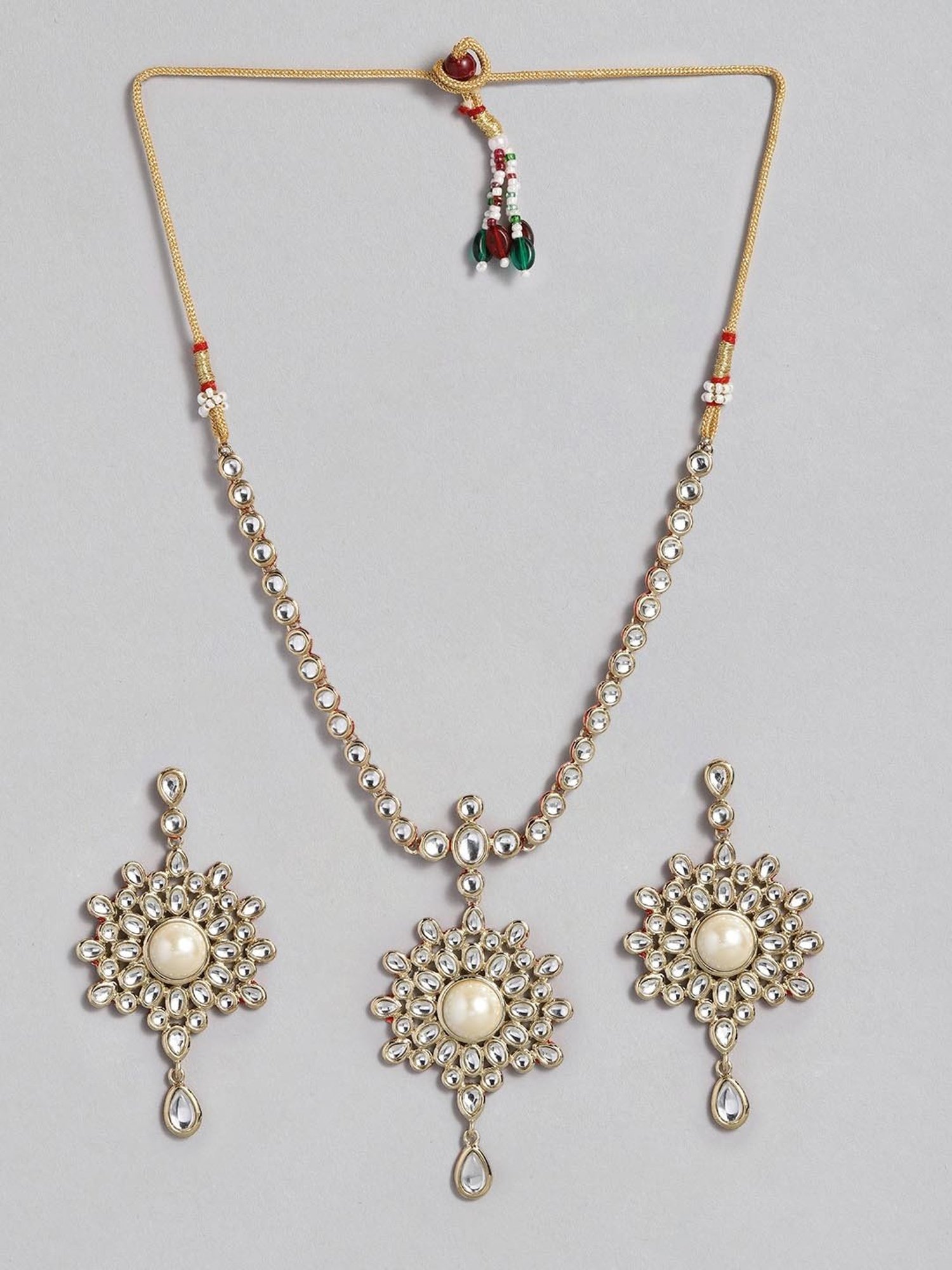 Estele Gold-Plated Antique Traditional Kundan & Pearl Necklace Set for Women