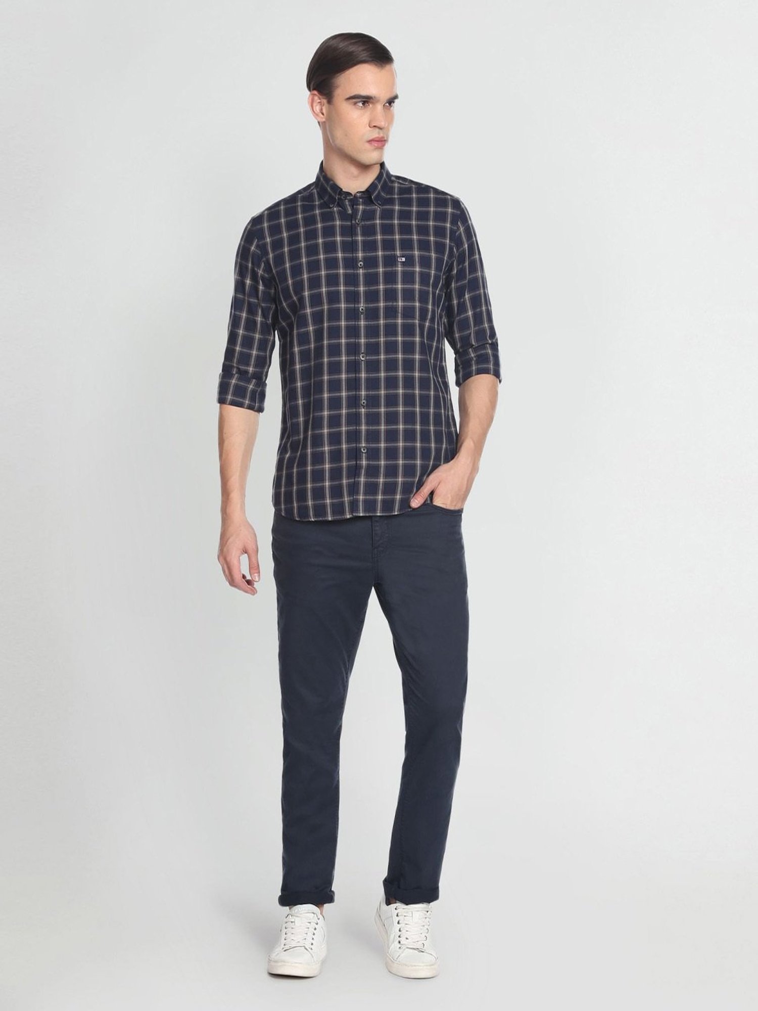 Arrow Sport Blue Cotton Slim Fit Checks Shirt