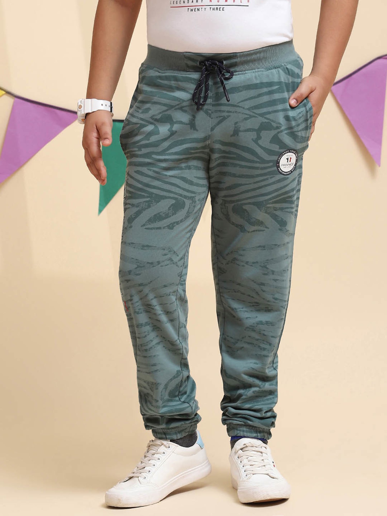 Monte Carlo Boys Sage Green Printed Trousers