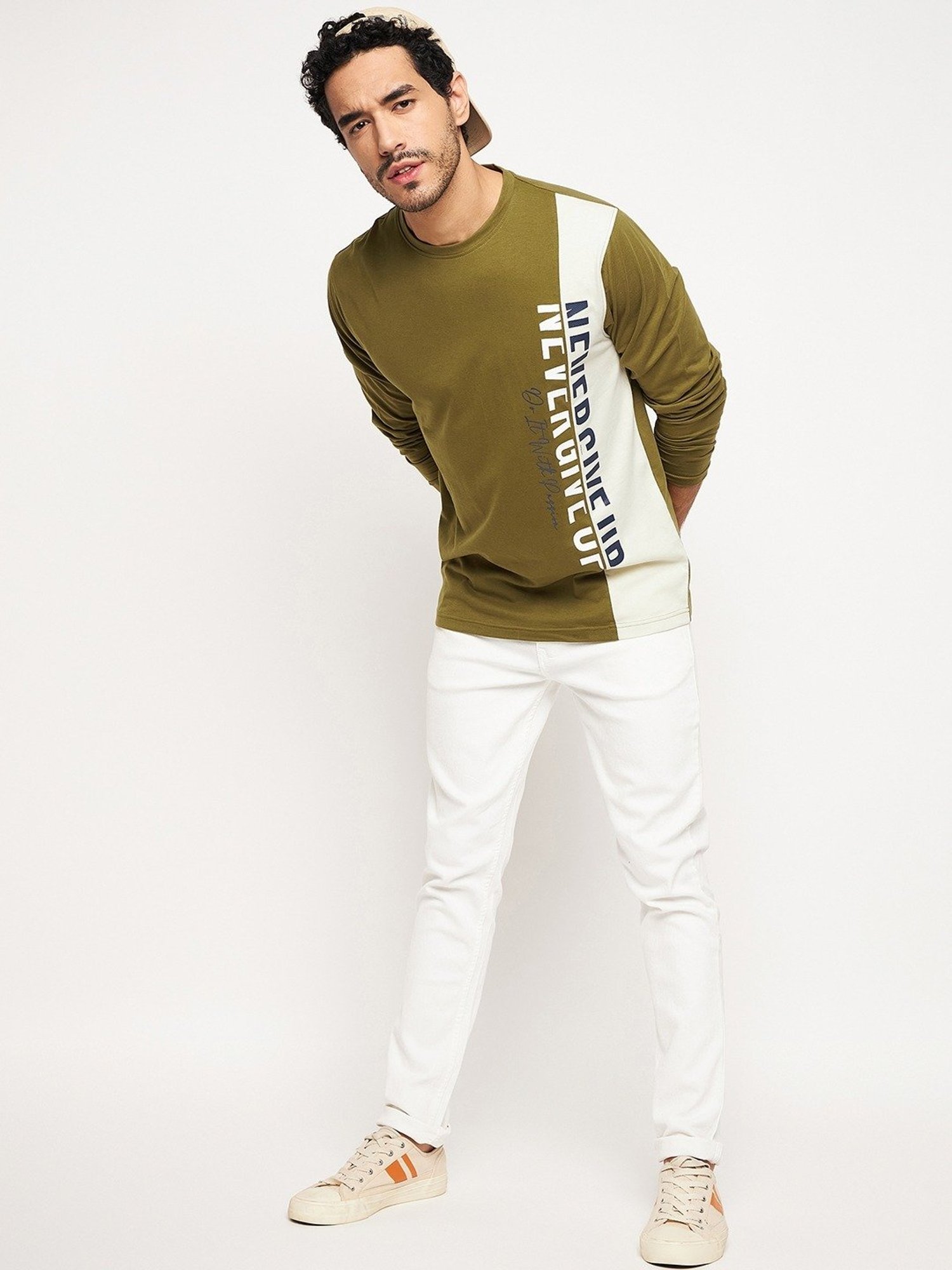 Club York Olive Cotton Regular Fit Printed T-Shirt