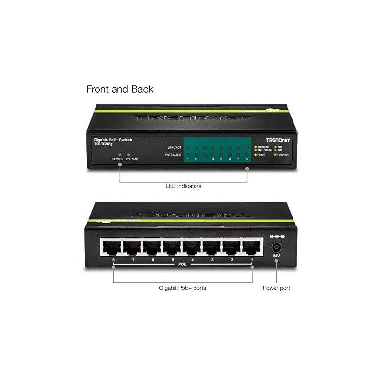 8Port GREENnet Gigabit PoE+ Switch TPETG82G Supports PoE and PoE+ Devices 61W PoE Budget 16Gbps Switching Capacity Data amp Power via Ethernet to PoE Access Points amp IP Cameras