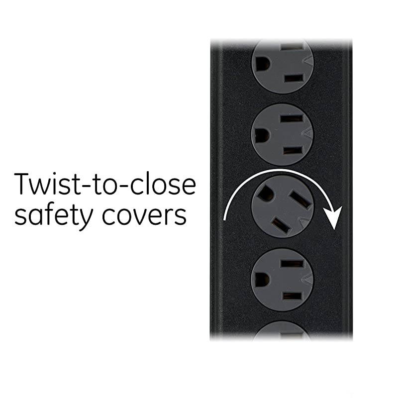 7 Strip Sur Protector with 2 Port USB Charr 3 Ft Power Cord Twist to Close Safety Outlets1300 Joules 21A10W UL Listed Black 33664