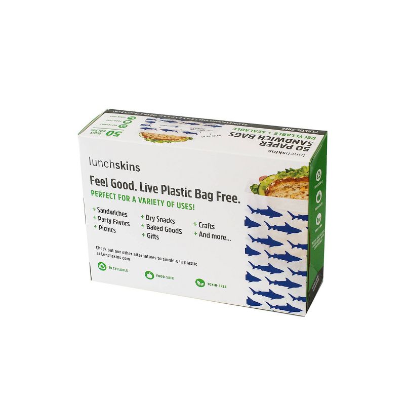 Lunchskins Recyclable & Sealable Paper Sandwich Bags - Shark - 50ct