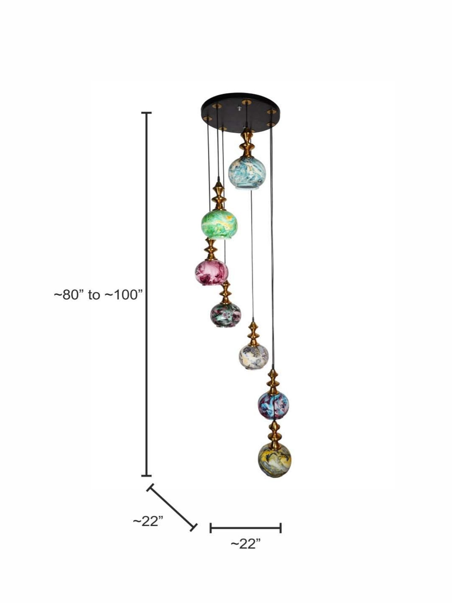FOS LIGHTING Contemporary Cluster Multicolor Steel 7-In-1 Glass Globe Hanging Light