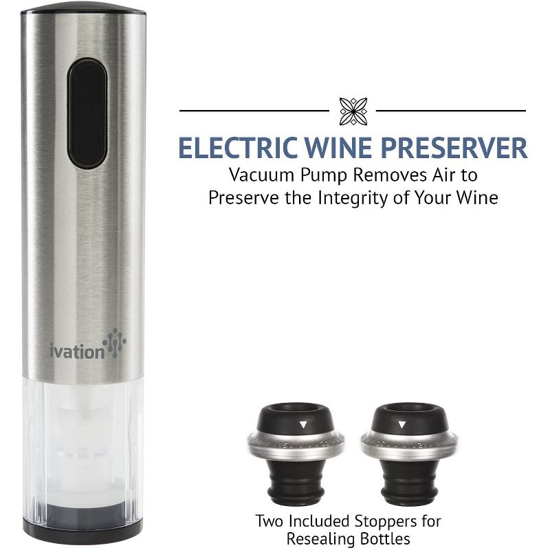 Ivation Wine Gift Set, Includes Stainless Steel Electric Wine Bottle Opener, Wine Aerator, Electric Vacuum Wine Preserver, 2 Bottle Stoppers, Foil Cutter & LED Charging Base