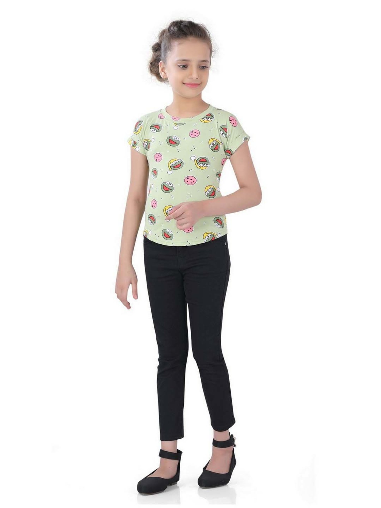 poplins Kids Green Cotton Printed Top