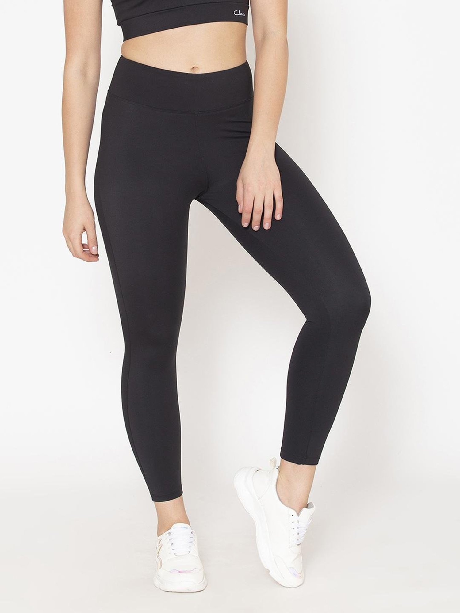 Clovia Black Color Blocked Tights