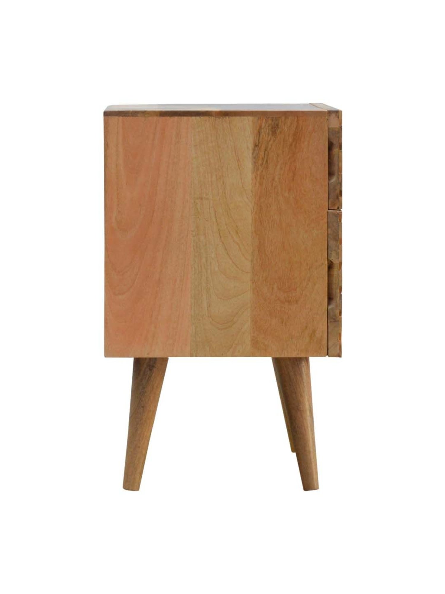 Artisan Furniture Textured Brown Line-Carving Bedside Table With Double Drawers