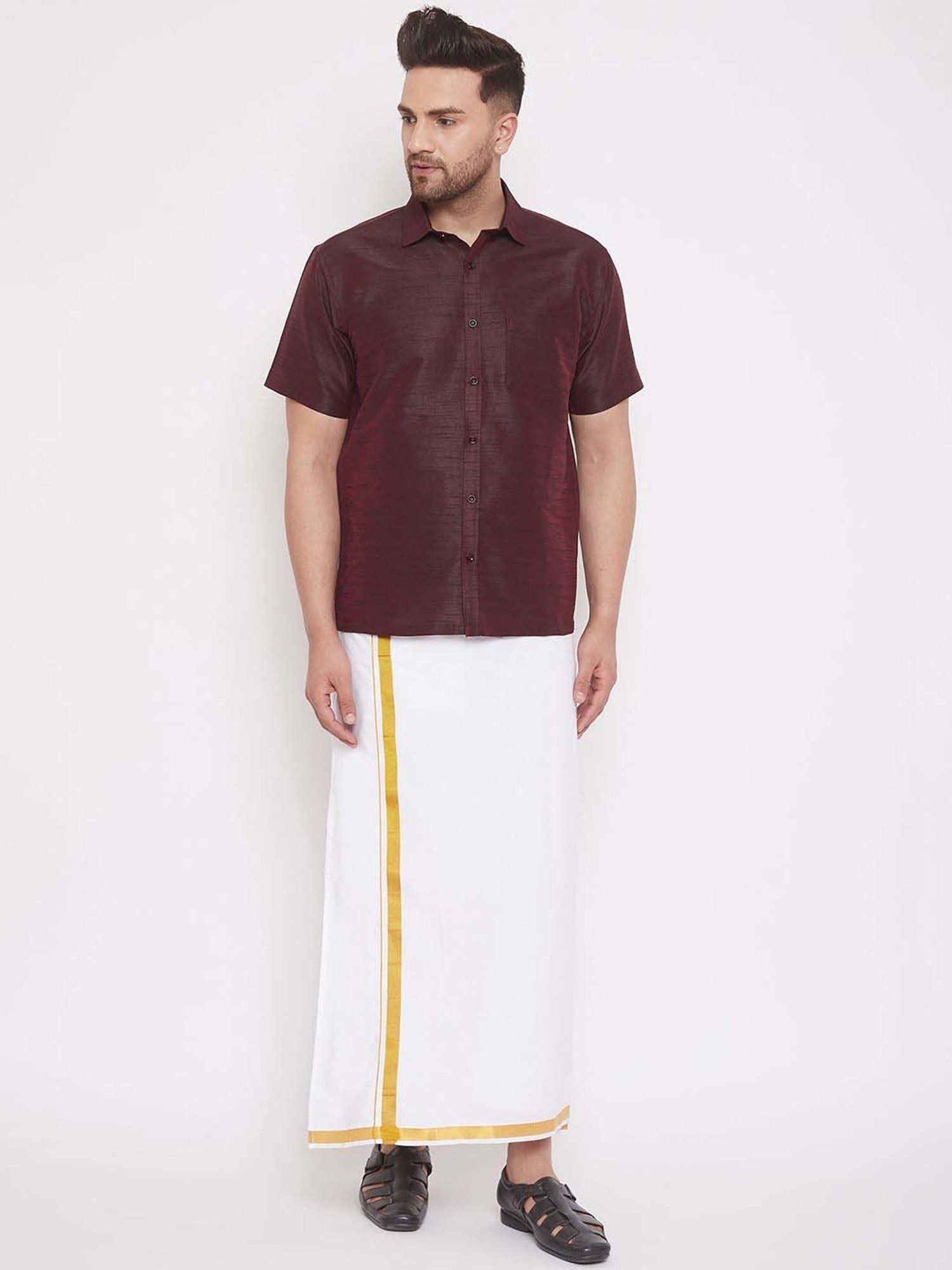 Ramraj Red Cotton Regular Fit Shirt