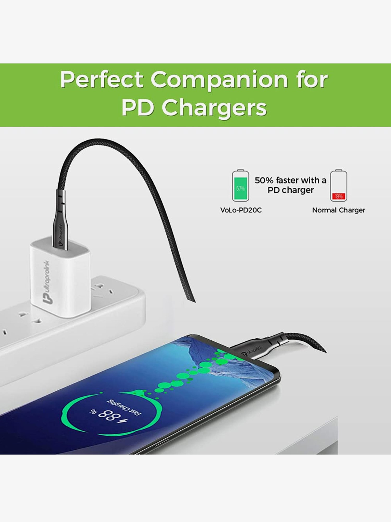 Moerdon SCB138 Fast Charging Data transfer Cable with LED indicator (Black)
