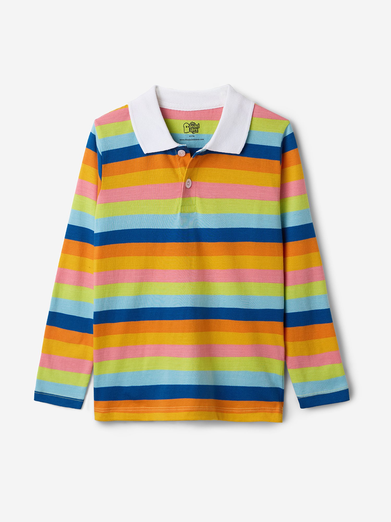 The Souled Store Kids Multicolor Striped Full Sleeves Polo T-Shirt