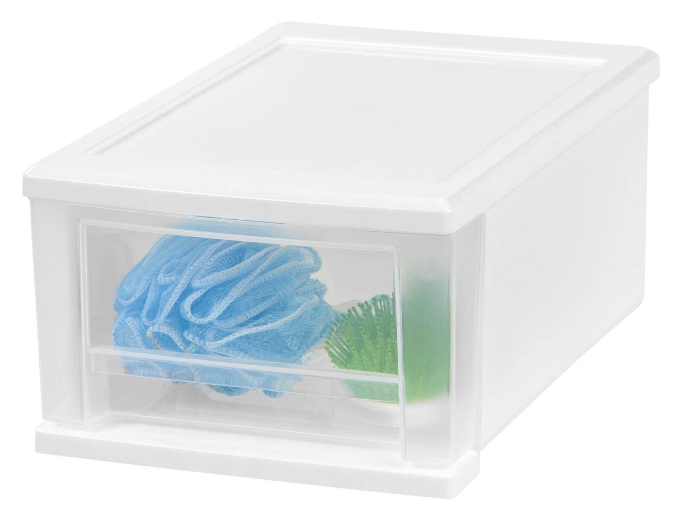 IRIS 7 Quart Stacking Drawer, 4 Pack, White