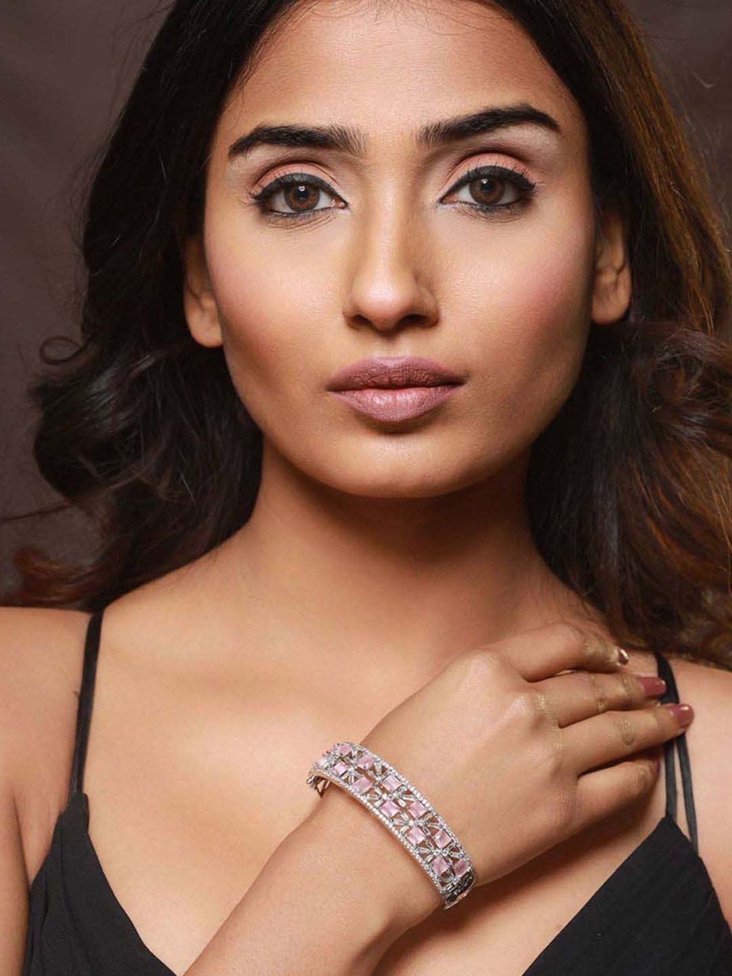 Jazz & Sizzle Silver-Plated Pink AD Studded Handcrafted Bangle Style Bracelet for Women