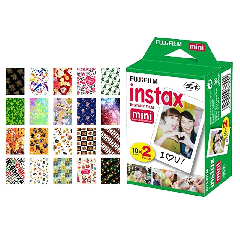 instax Mini Instant Film 20 Exposures + 20 Sticker Frames for Fuji Instax Prints Holiday Package
