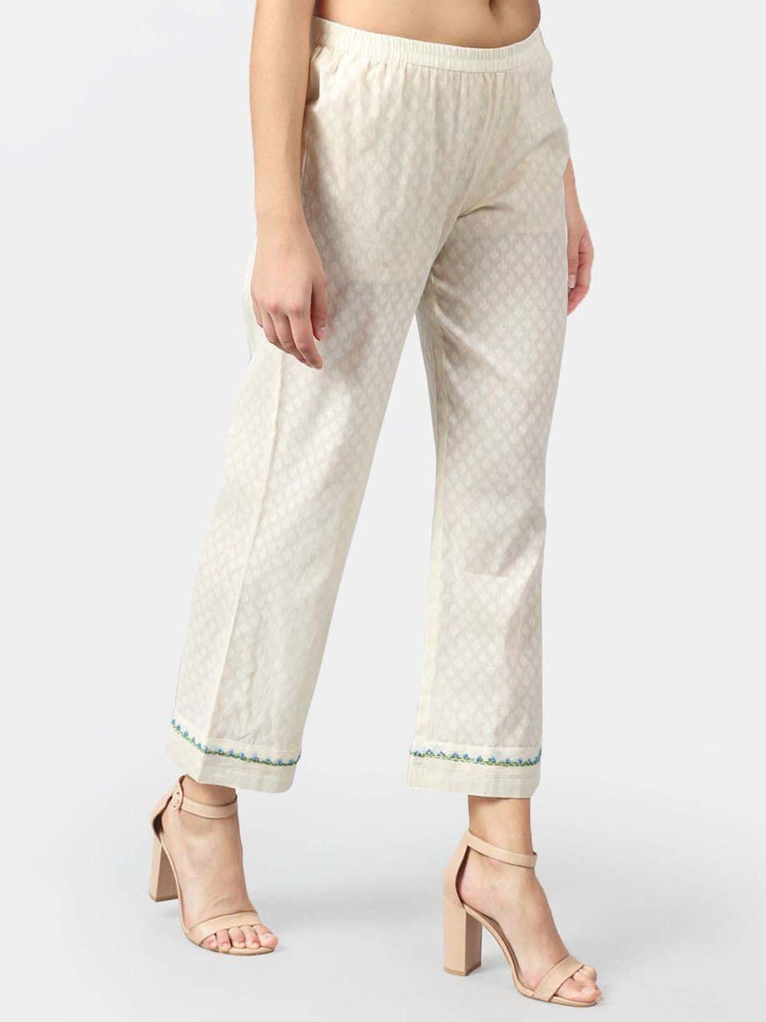 DART STUDIO White Cotton Embroidered Palazzos