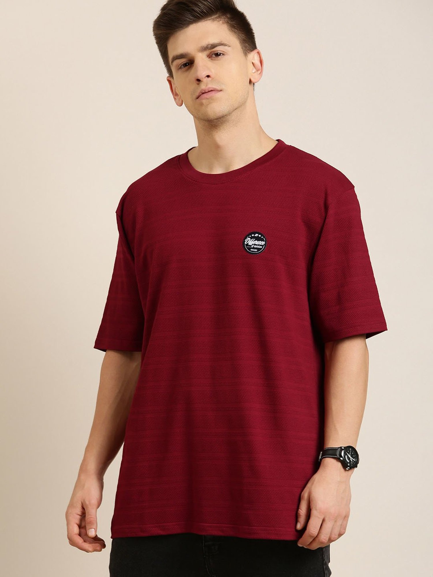 Difference of Opinion Maroon Cotton Crew T-Shirt