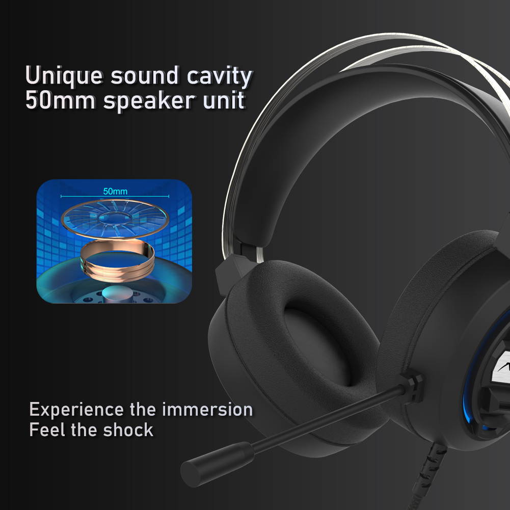 AULA S603 Gaming Headphones Wired Headset Deep Bass Stereo Earphone with Microphone for PC Computer Laptop, USB 2.0 Interface