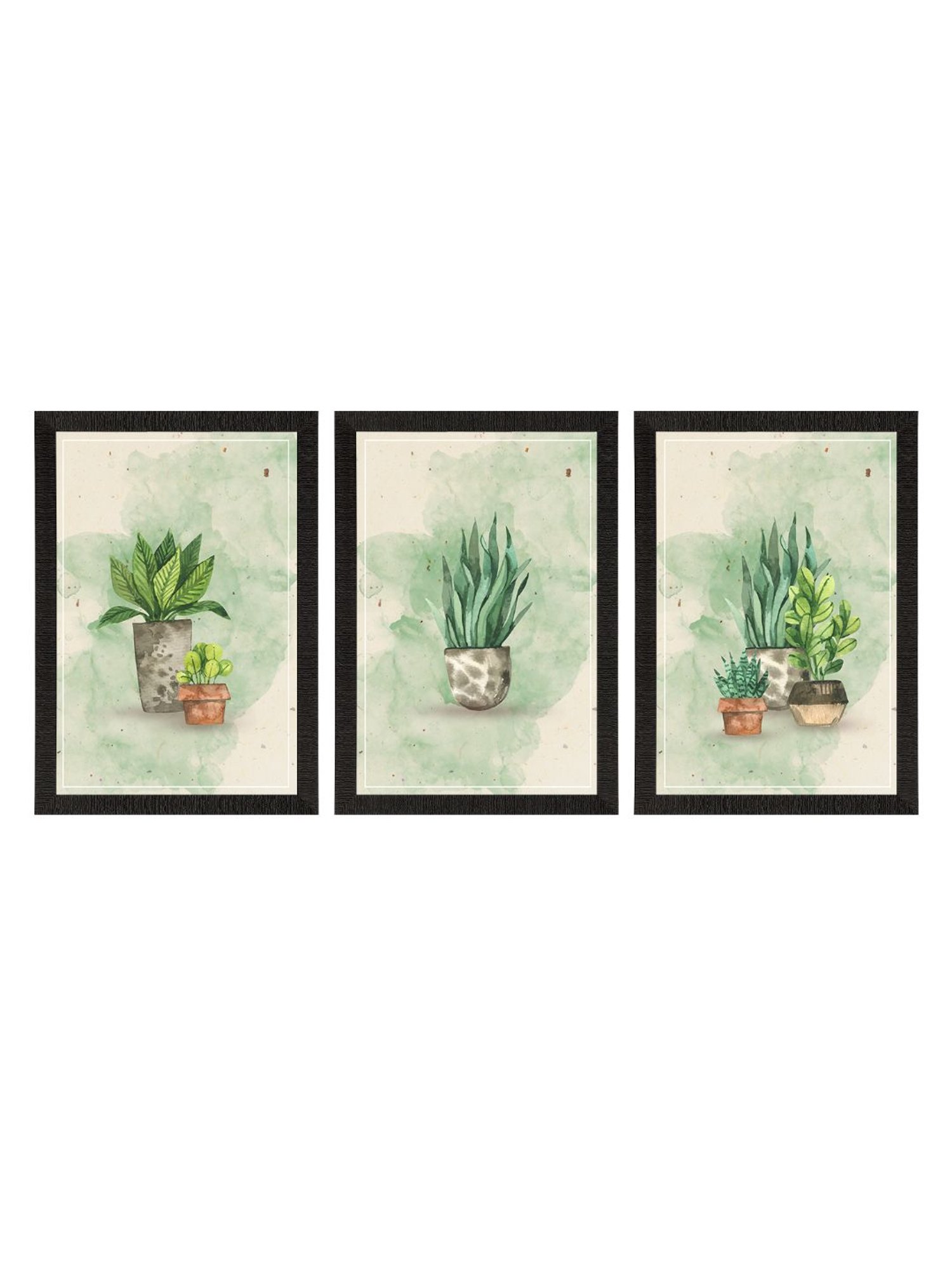 eCraftIndia Watercolour Flower Pot Set of 3 Satin Matt Texture UV Art Painting