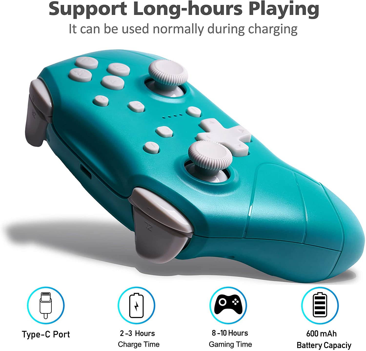 Wireless Pro Controller for Nintendo Switch/Switch Lite Console,Rechargeable Remote Gamepad Support Adjustable Turbo,Screenshot and Gyro Axis - Turquoise Blue