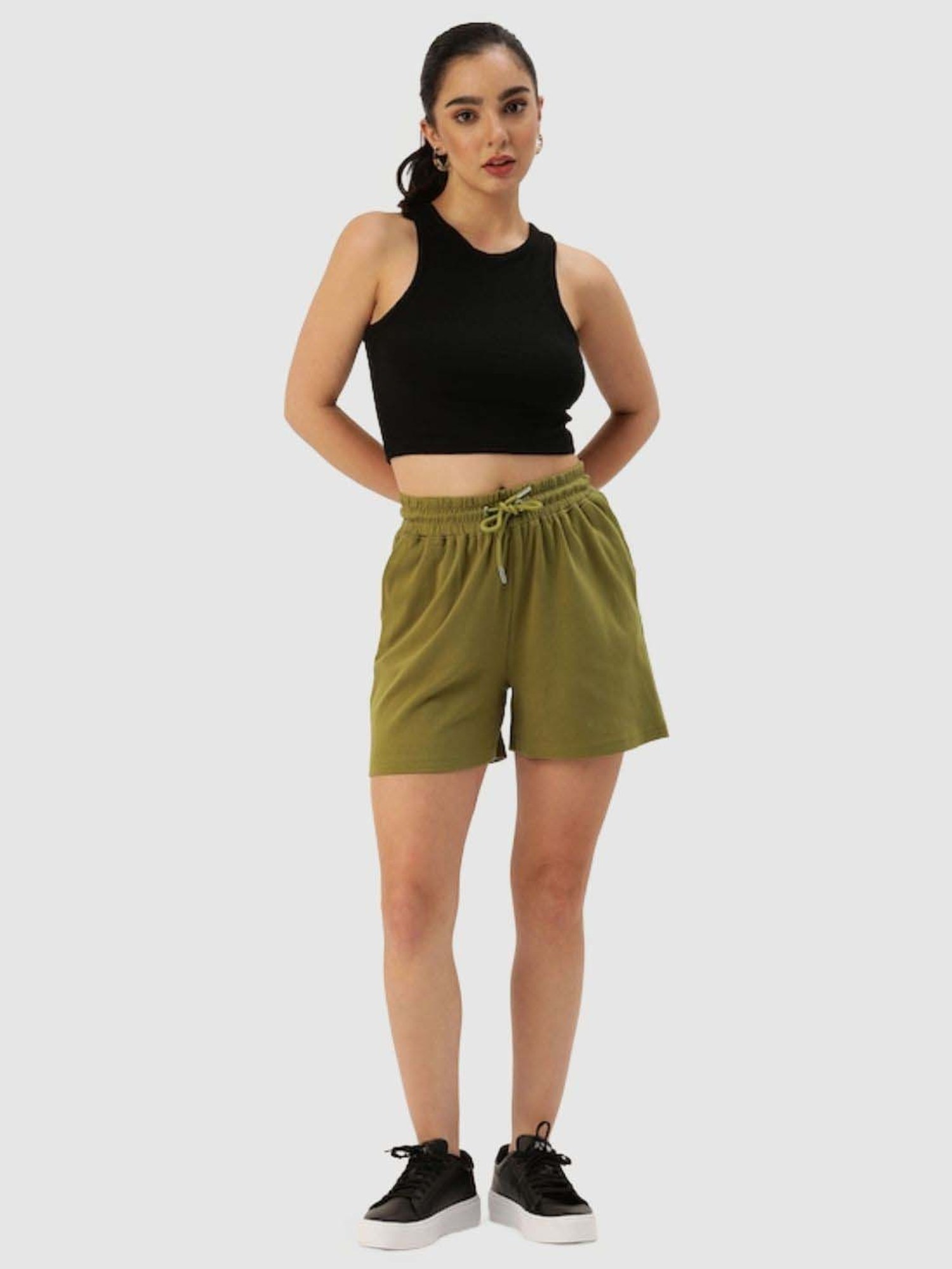 Bene Kleed Olive Green Cotton Shorts