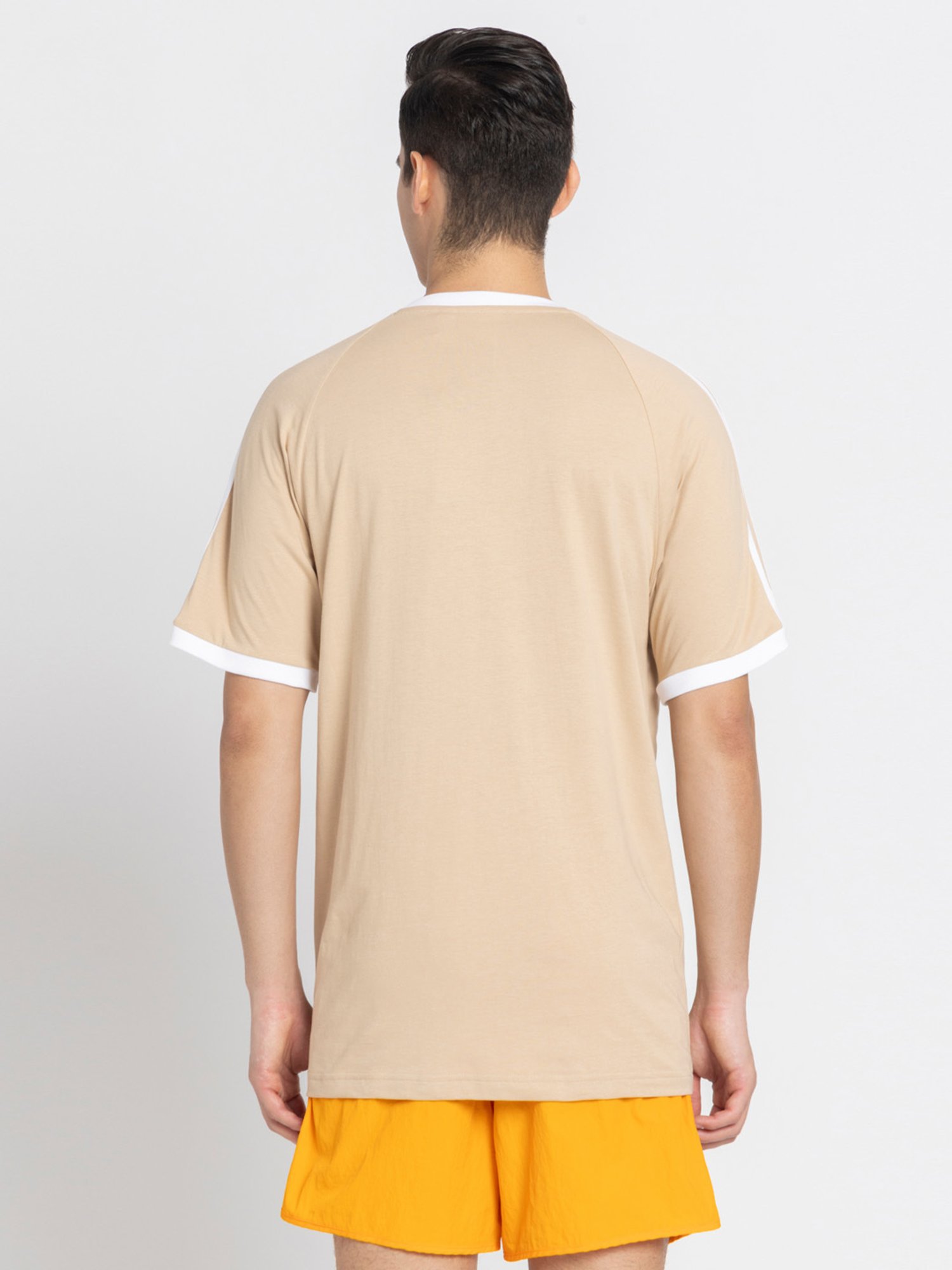 Adidas Beige 100% Cotton,100% Cotton Slim Stripes  T-Shirt