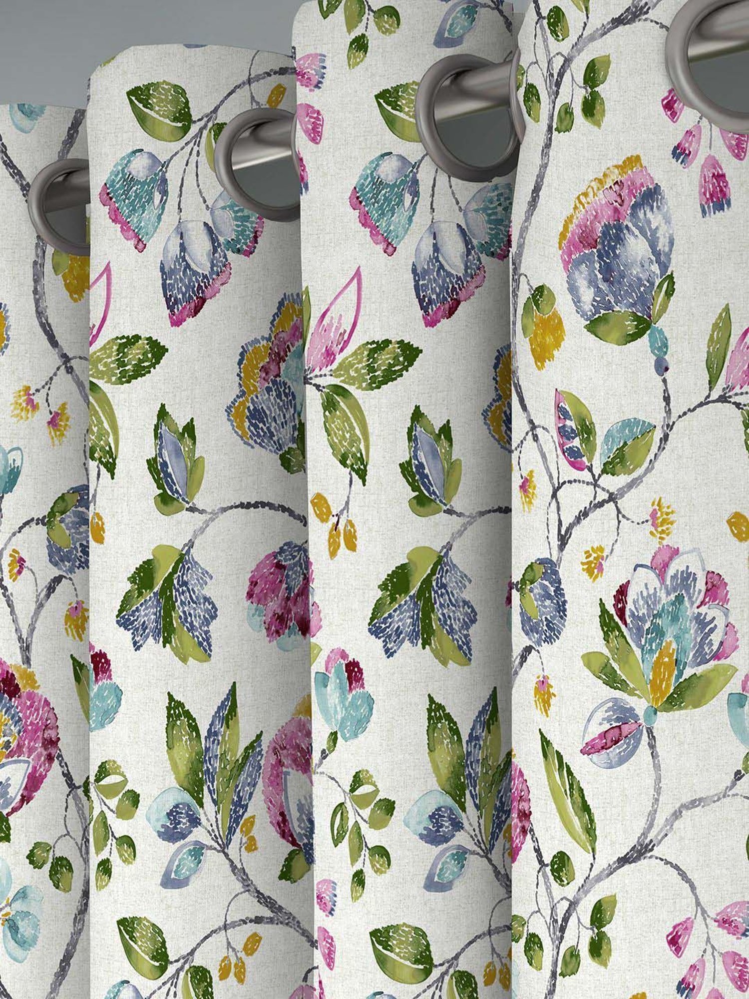 Swayam Cream & Blue Printed Faux Silk Door Curtains - Set of 2