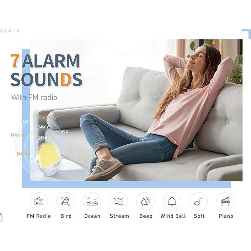 Sunrise Alarm Clock, A80S Smart Wake up Light Work with Alexa, Sleep Aid Digital Alarm Clock with Sunset Simulation, Snooze/FM Radio /7 Natural Sounds and 4 Alarms for Adults & Kids