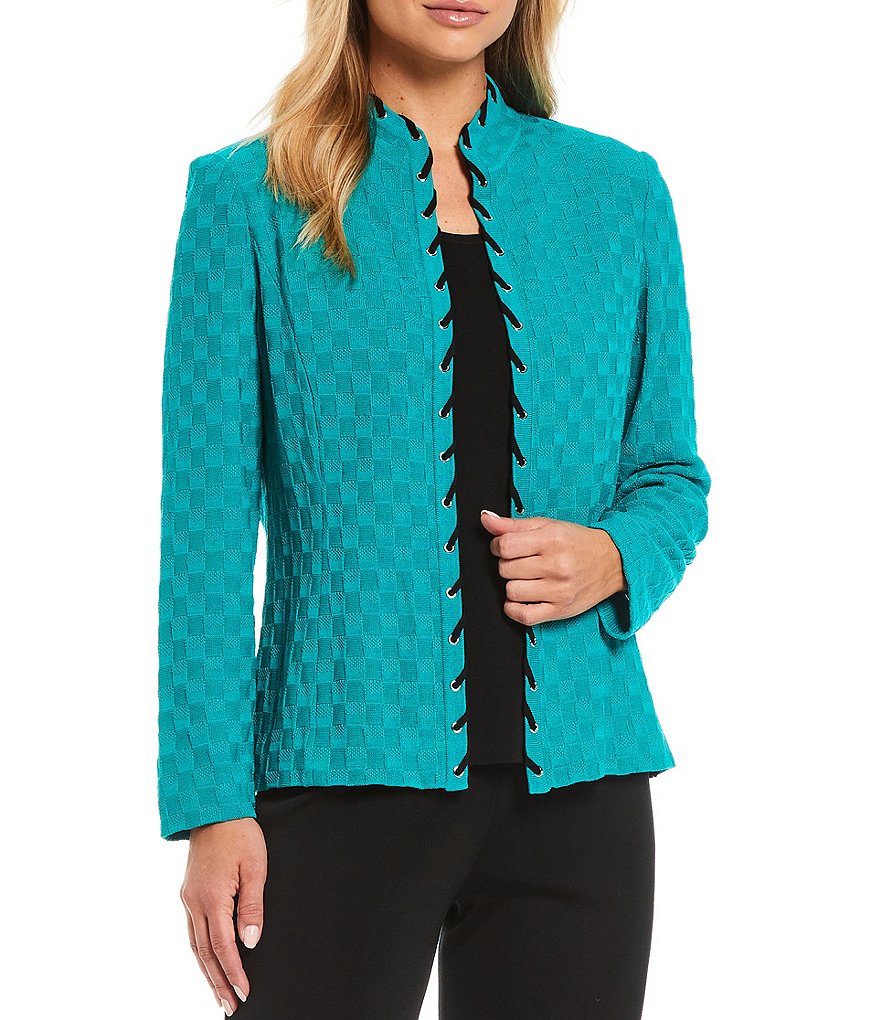 Eva Varro Solid Knit Jersey Notch Lapel Collar Two-Button Jacket