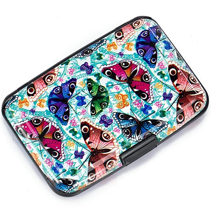 Mini RFID Aluminum Wallet Credit Cards Holder Business Card Case Metal ID Case for Men Women Butterfly