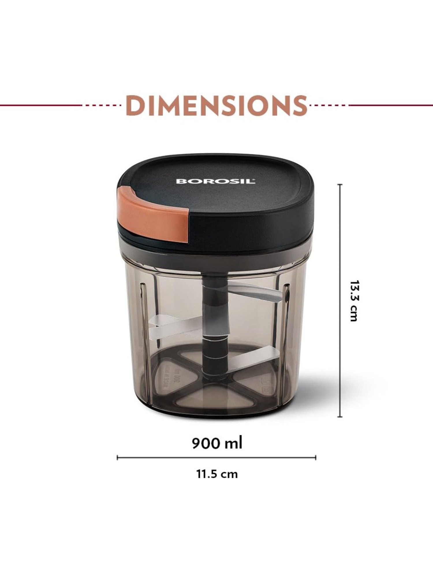 Borosil EazyPull Chopper 900 ml with 6 Blades & Durable String (Black)