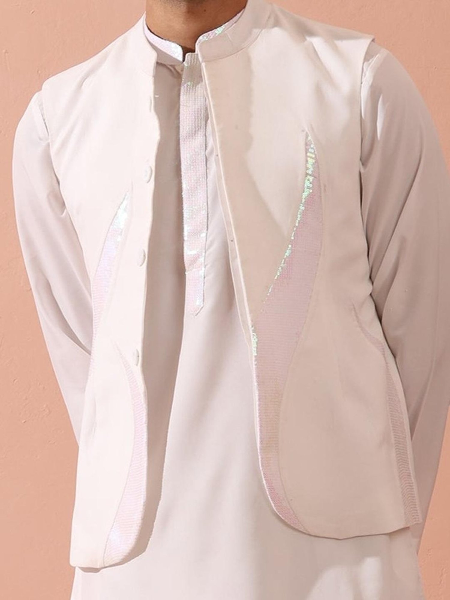 Swtantra White Regular Fit Embellished Nehru Jacket