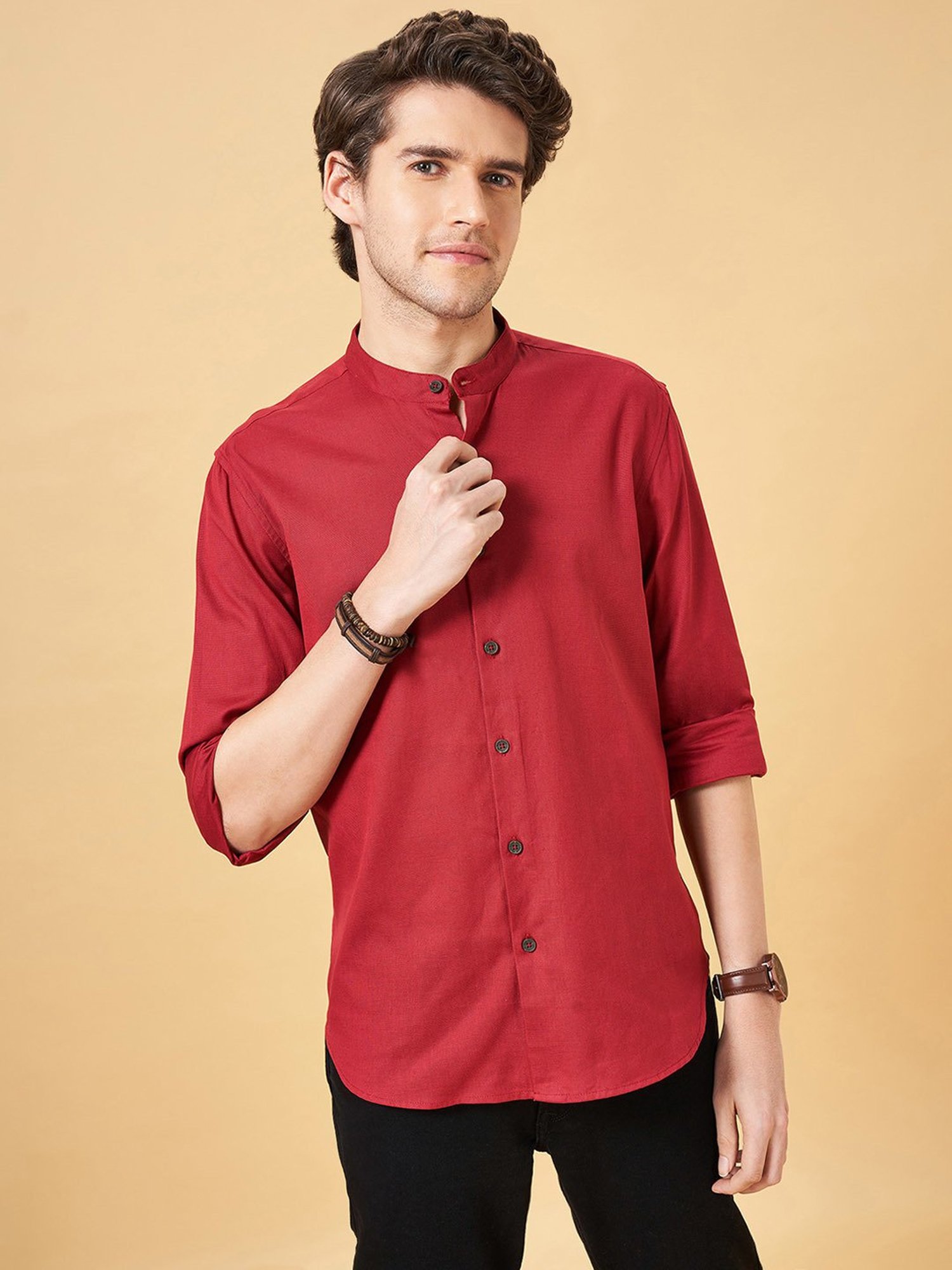 Indus Route by Pantaloons Red Regular Fit Shirt